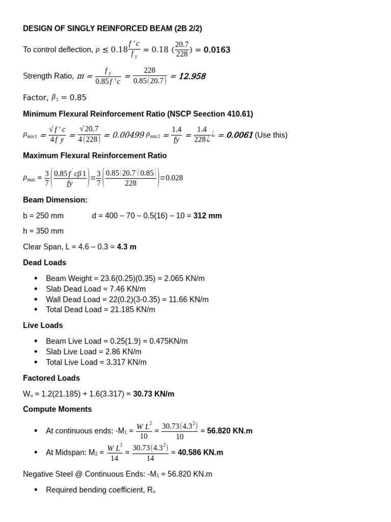 Design of Singly Reinforced Beam | PDF | Structural Load | Beam (Structure)