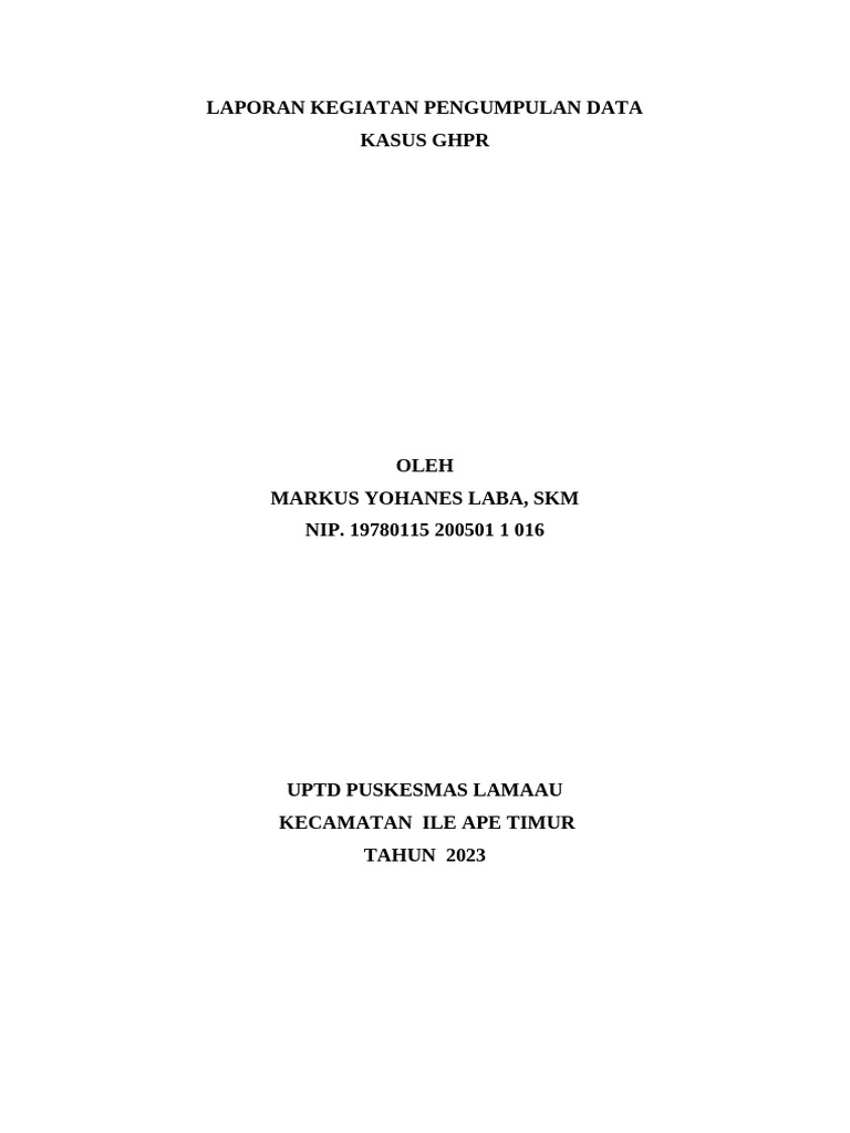 Laporan Kasus GHPR di Desa Lamatokan | PDF