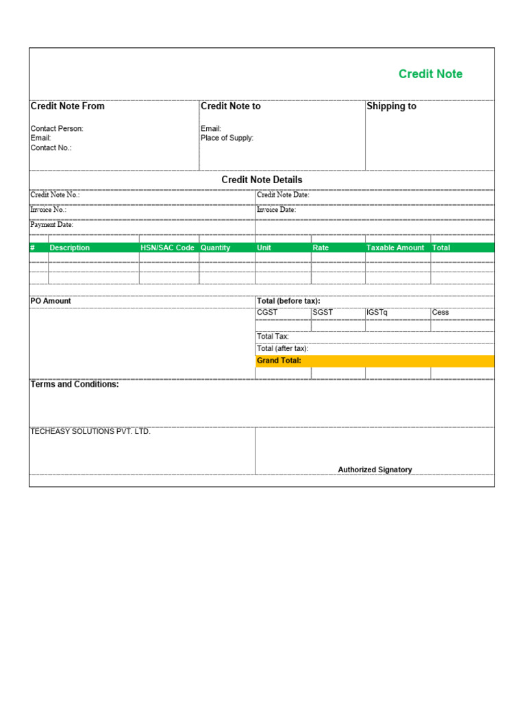 66a0cdf43defe6dfd21abf8e - Credit Note in Excel | PDF
