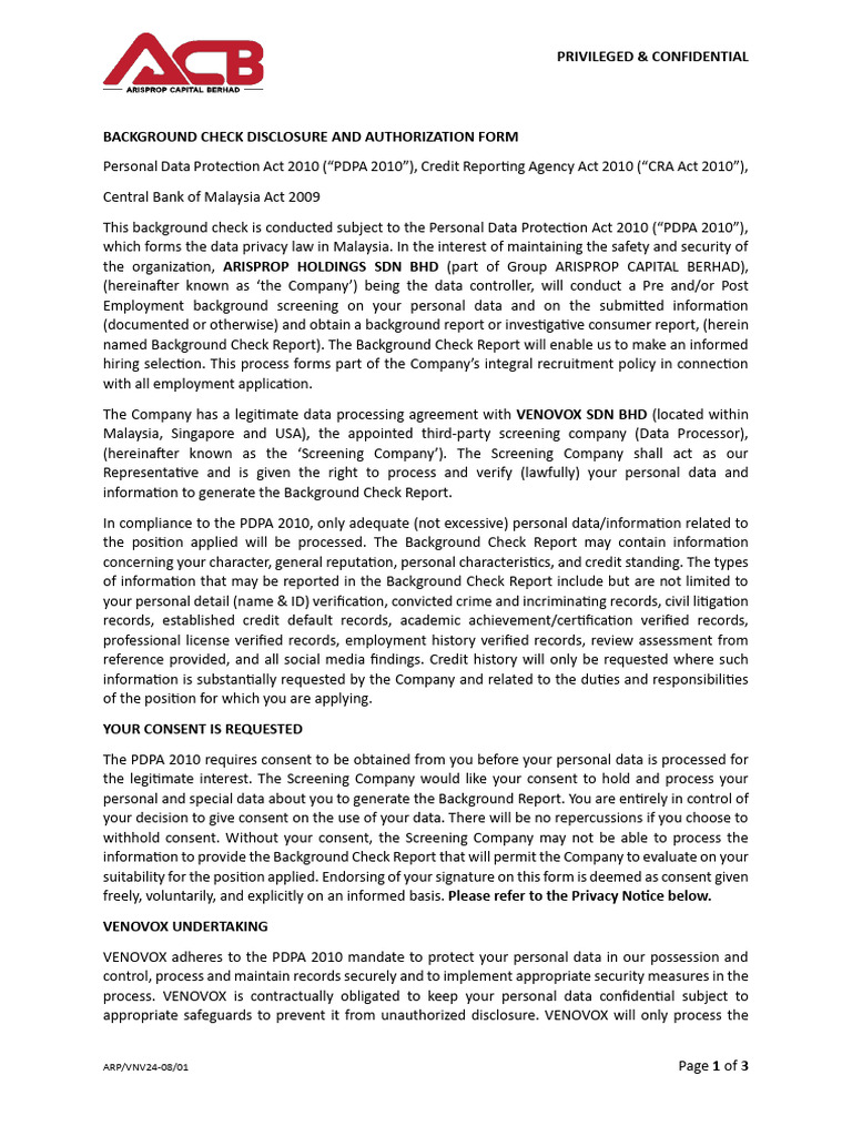 Background Check Disclosure and Authorization Form | PDF | Background ...