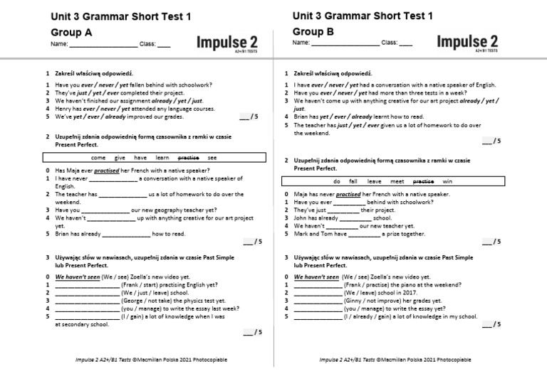 Unit 3 Grammar Short Test 1 | PDF | Human Communication | Linguistics