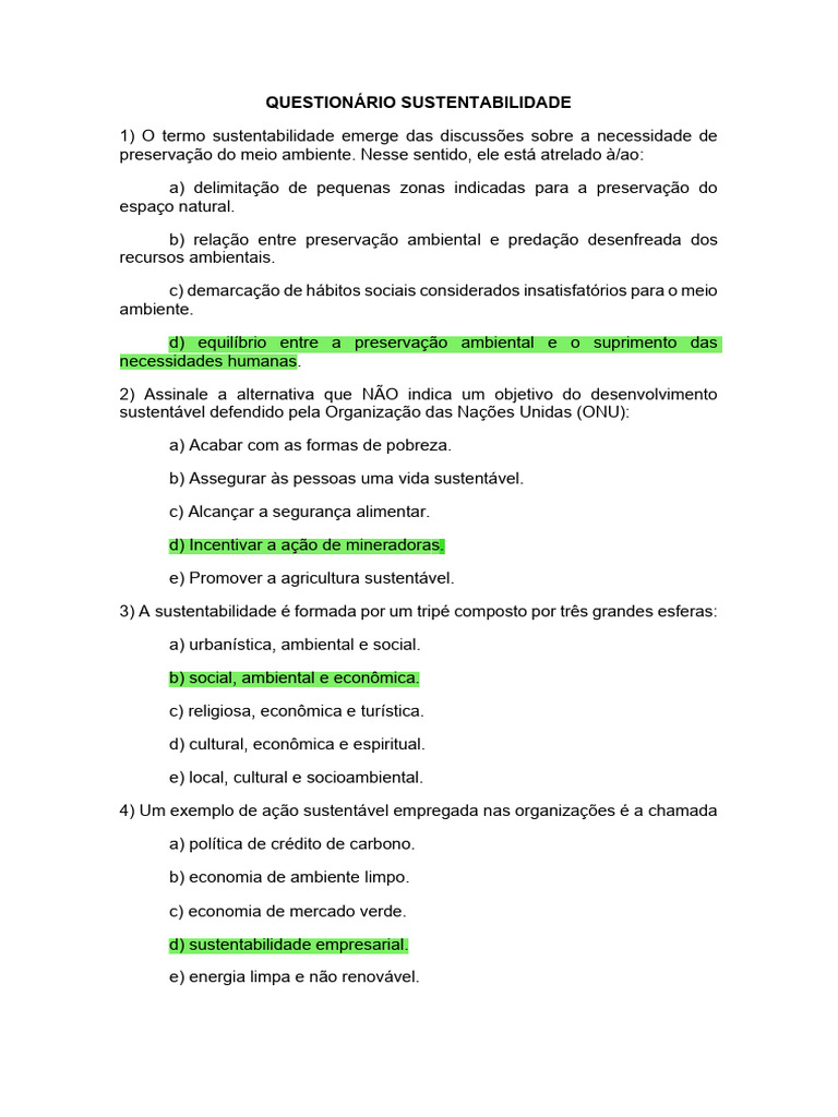 Questionário Sustentabilidade - Fernanda Martinelle | PDF ...