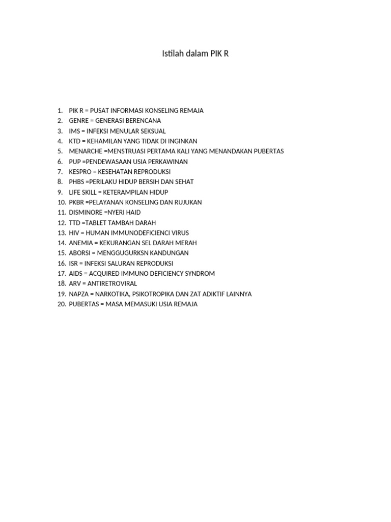 Istilah Penting PIK R untuk Remaja | PDF