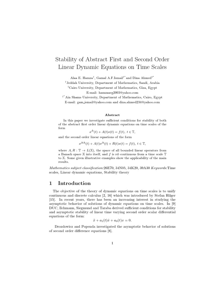 Stability of Linear Dynamic Equations | PDF | Algebra | Mathematical ...