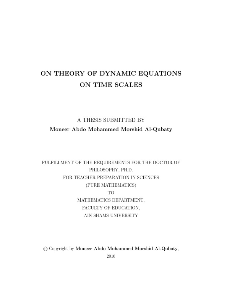 Dynamic Equations on Time Scales Thesis | PDF | Stability Theory ...