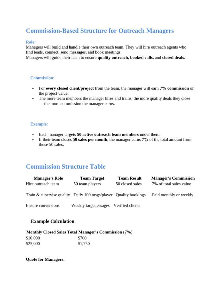 Outreach Manager Commission Structure | PDF