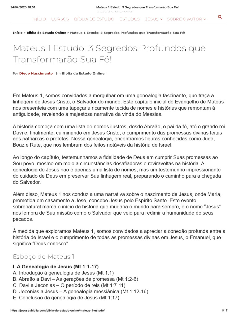 Segredos de Mateus 1 para Sua Fé | PDF | Jesus | Livros dos Reis