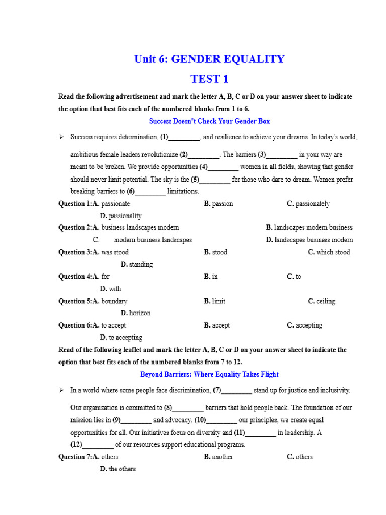 Unit 6 - Test 1 - Grade 10 | PDF