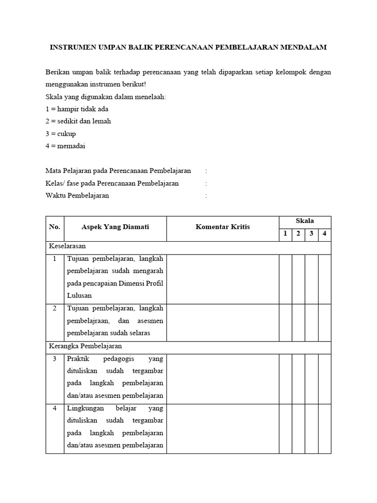 Instrumen Umpan Balik Pembelajaran Mendalam | PDF