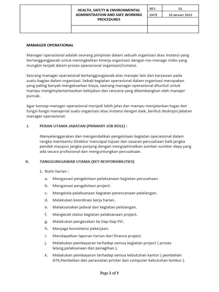 Tugas dan Tanggung Jawab Manager Operasional | PDF