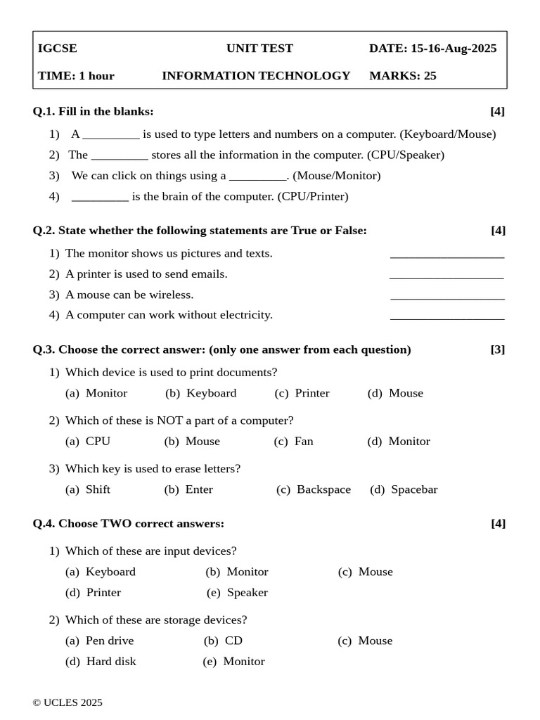 IGCSE Information Technology Unit Test | PDF | Computer Keyboard ...