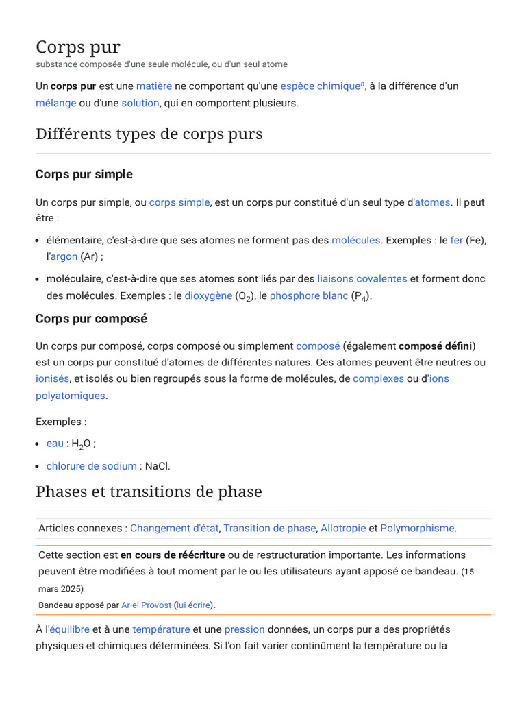 Définition et types de corps purs | PDF | Chimie | Molécules