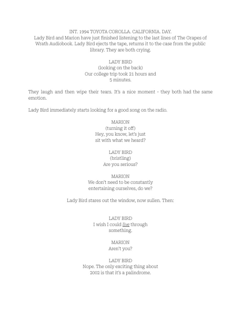 Lady Bird: Emotional Car Scene Script | PDF