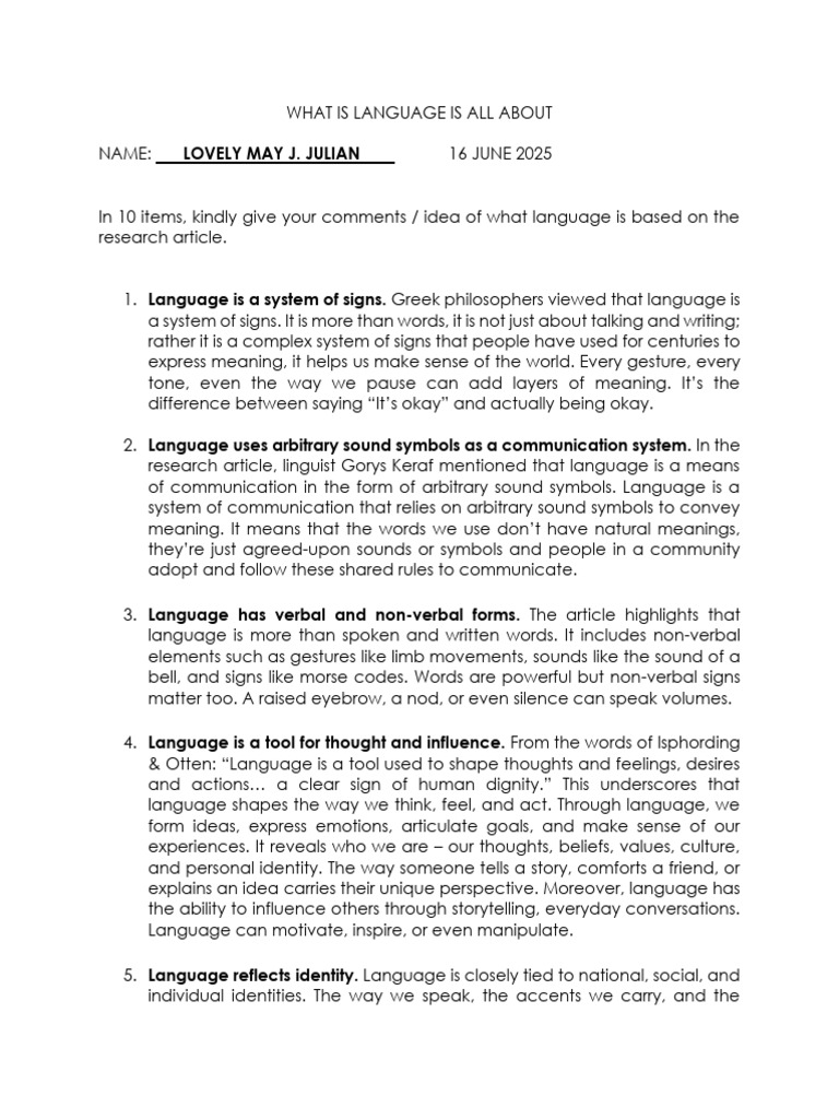Understanding Language: Key Concepts | PDF | Nonverbal Communication | Mind