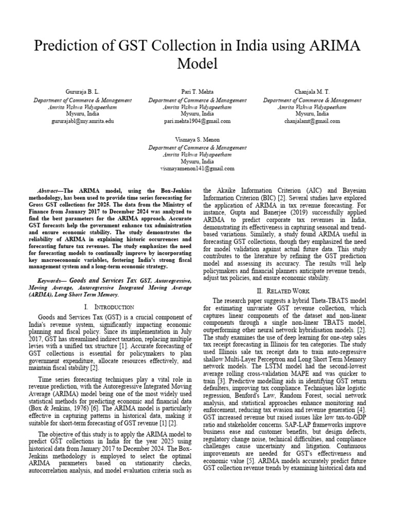 Forecasting GST Collections in India using ARIMA | PDF | Autoregressive ...