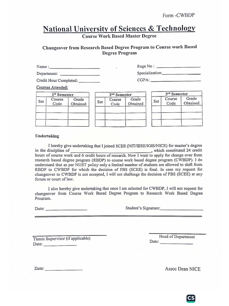 Course Work Form | PDF
