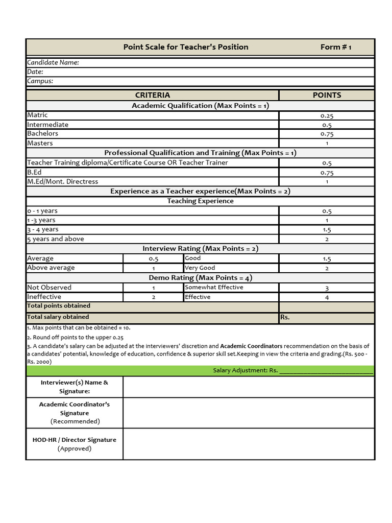 Teacher Hiring Point Scale Guide | PDF | Teachers | Professional ...