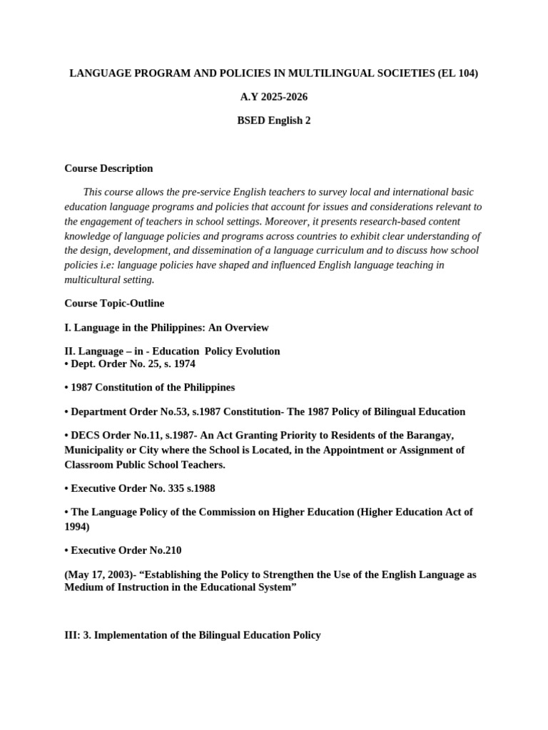 Language Policies in Multilingual Education | PDF | Multilingualism ...