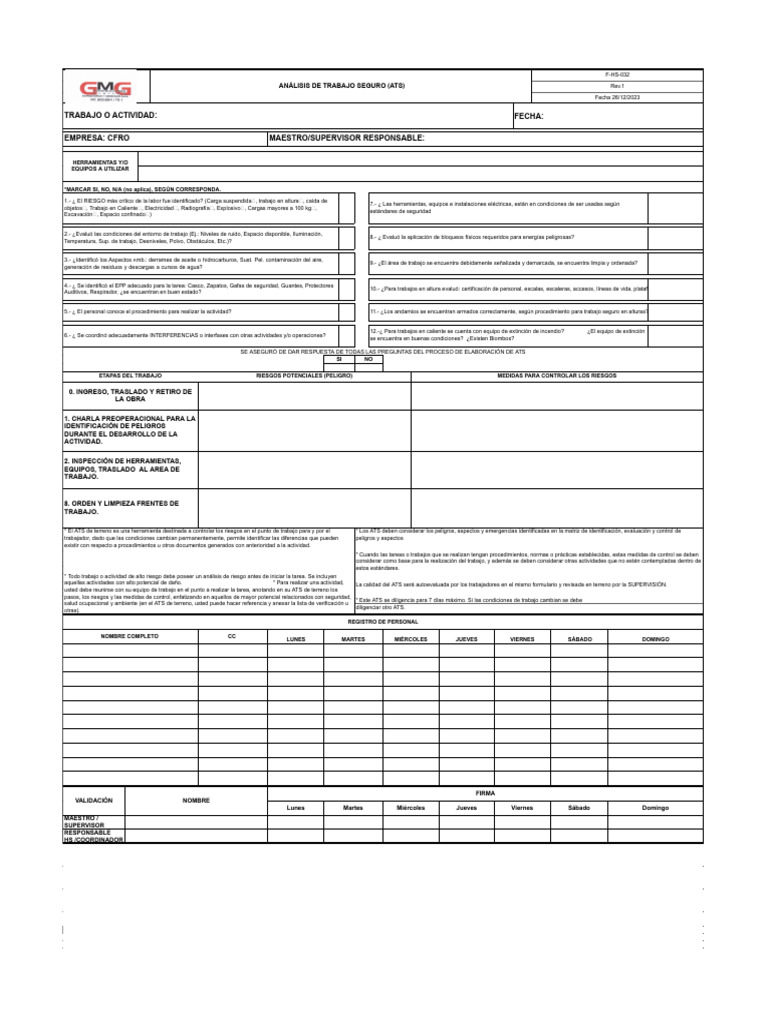 Plantilla ATS para Análisis de Trabajo Seguro | PDF