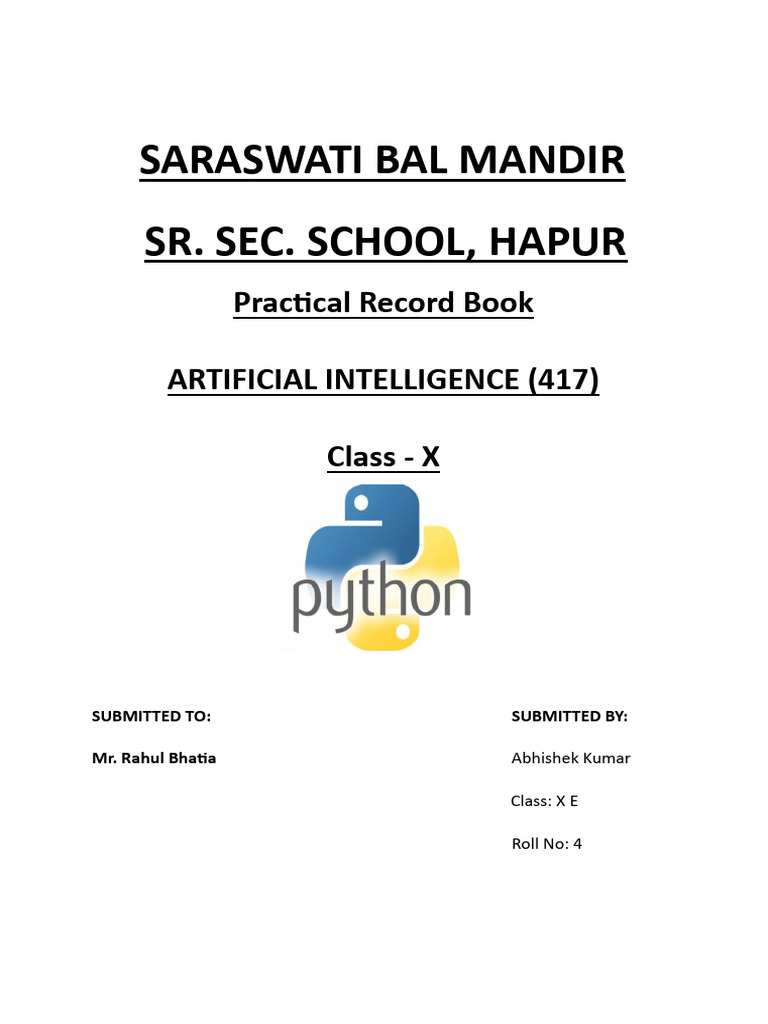 AI Practical Record Book Class X | PDF