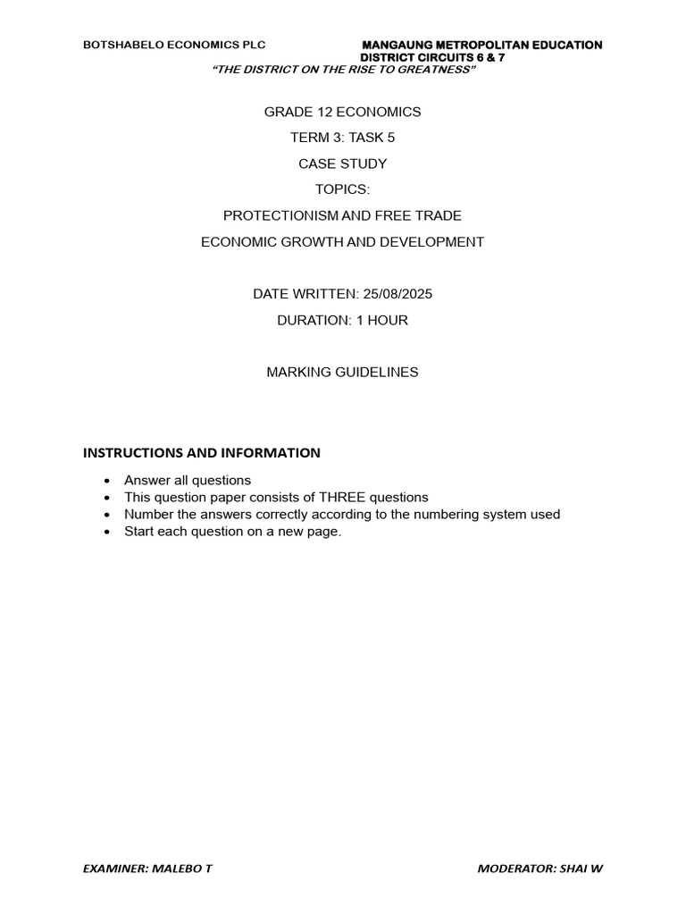 Grade 12 Economics Task 5 Guidelines | PDF | Inflation | Unemployment