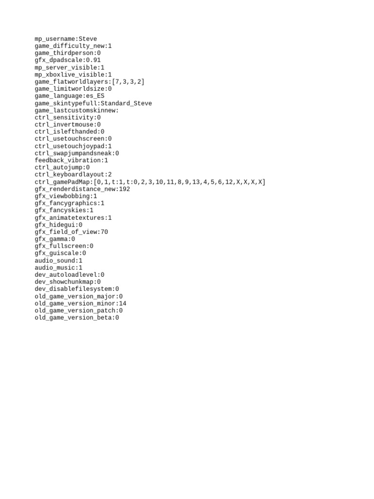 Minecraft Player Settings Configuration | PDF