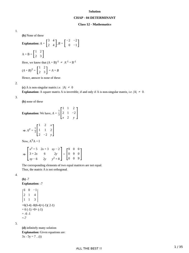 Determinants and Matrix Solutions | PDF | Determinant | Matrix ...