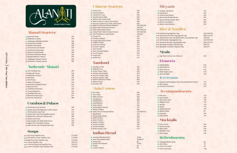 Alanati Final Menu 05-01-24 | PDF | Cuisine | Desi Cuisine