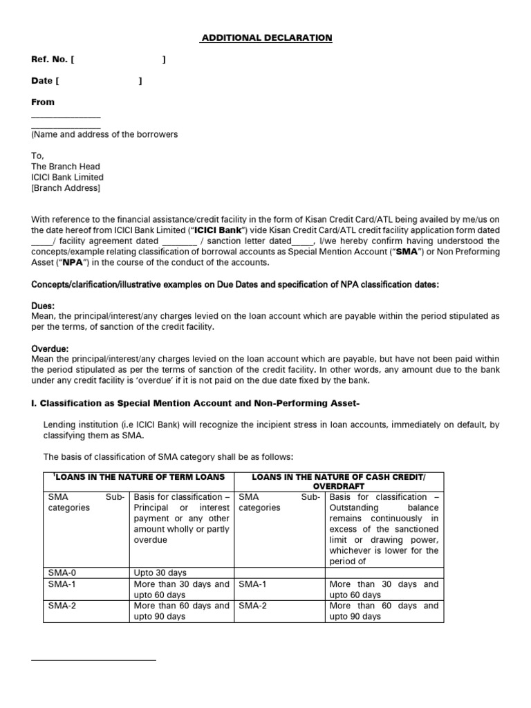 IRAC Declaration for Kisan Credit Card | PDF | Line Of Credit | Loans