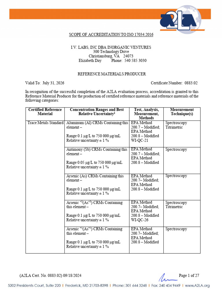 ISO 17034:2016 Accreditation Scope | PDF | Chemistry | Chemical Compounds