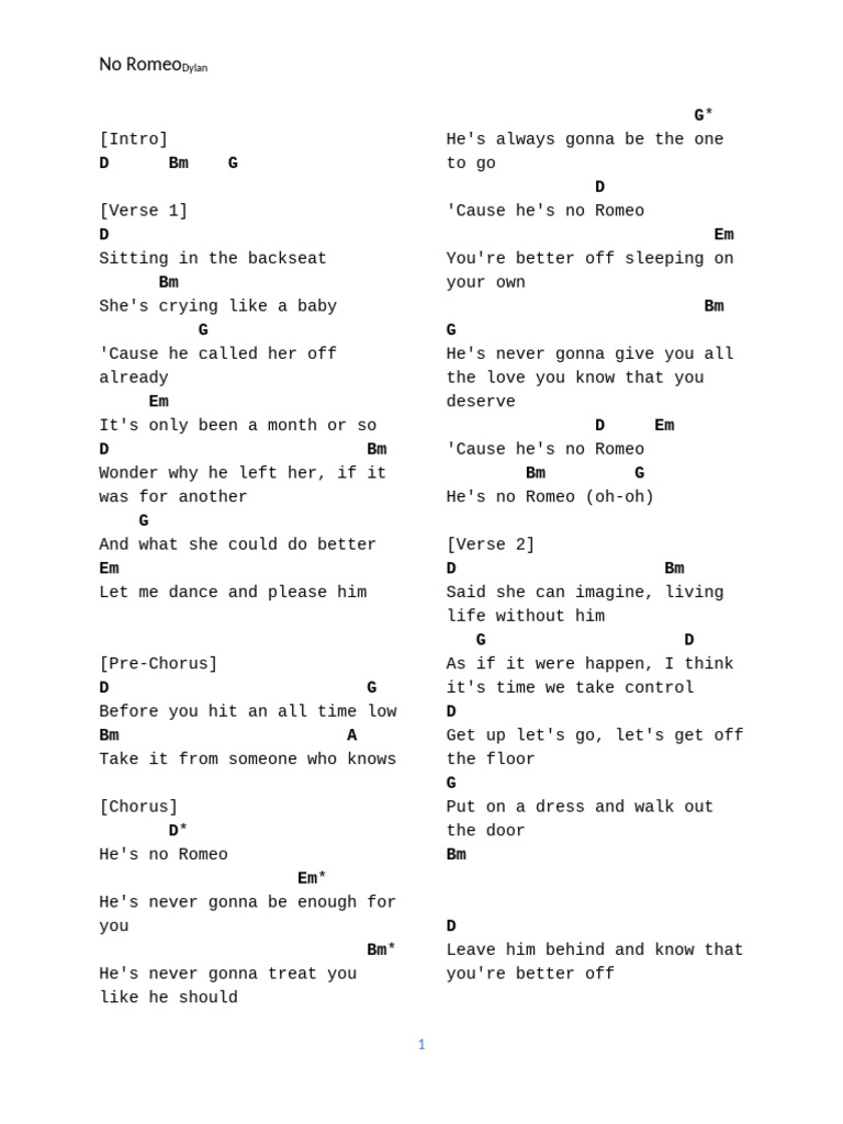 He's No Romeo: A Breakup Anthem | PDF | Song Structure | Songs