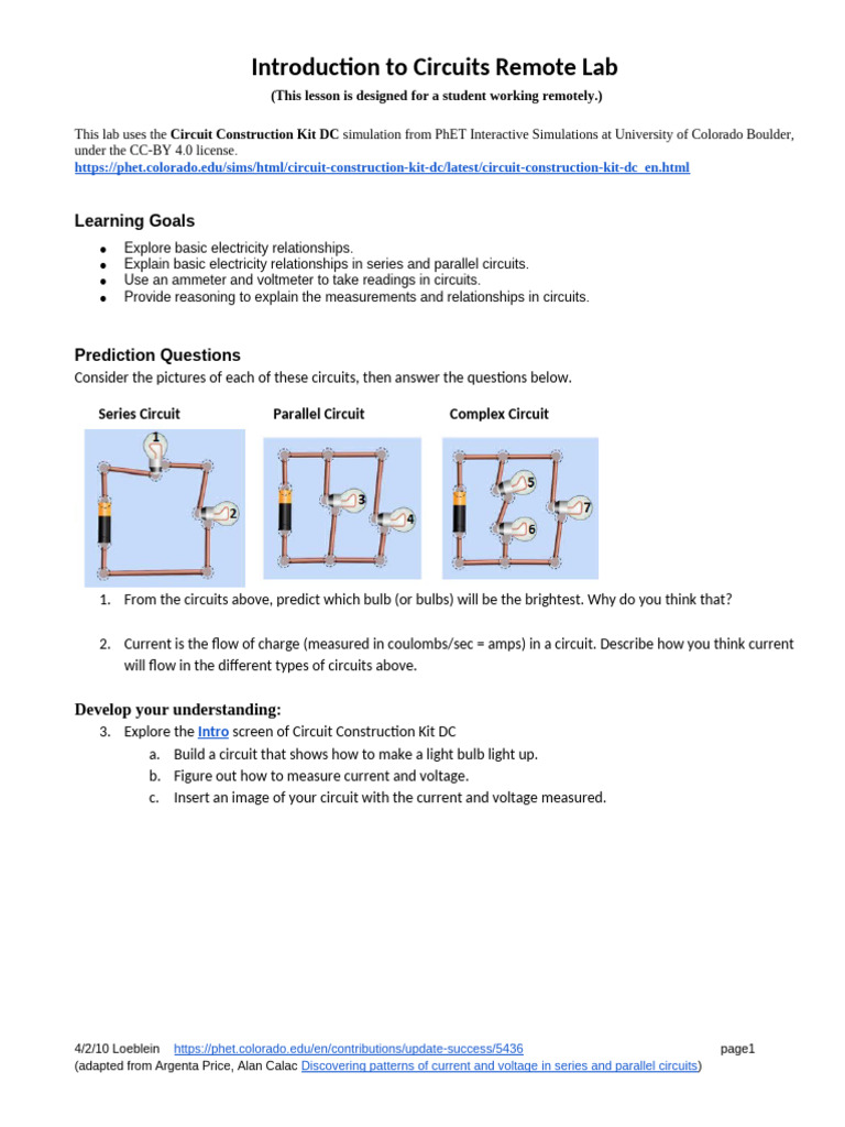 Introduction to Circuits Remote Lab | PDF | Voltage | Series And ...