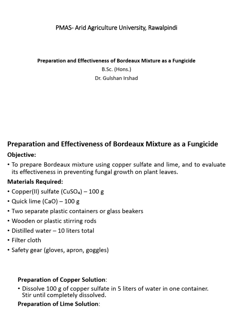 Bordeaux Mixture Preparation Guide | PDF