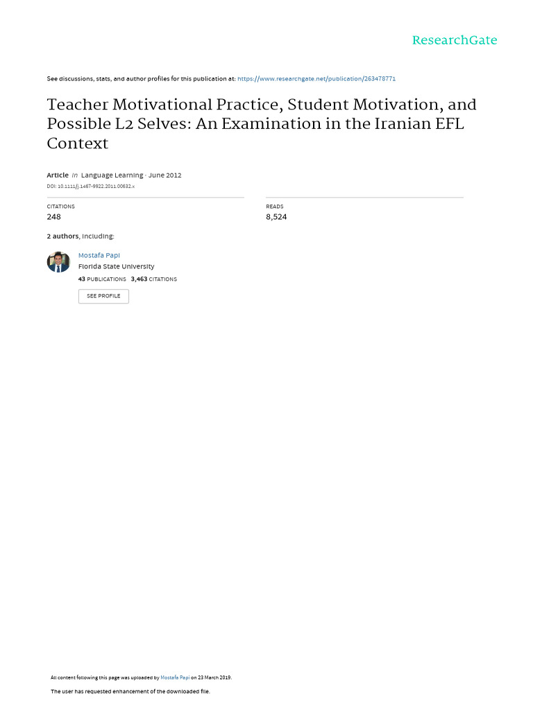 Teacher Motivation and Student Engagement in EFL | PDF | Second ...