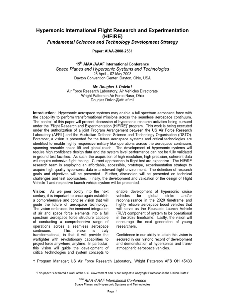 Hypersonic Flight Research Strategy | PDF | Computational Fluid ...