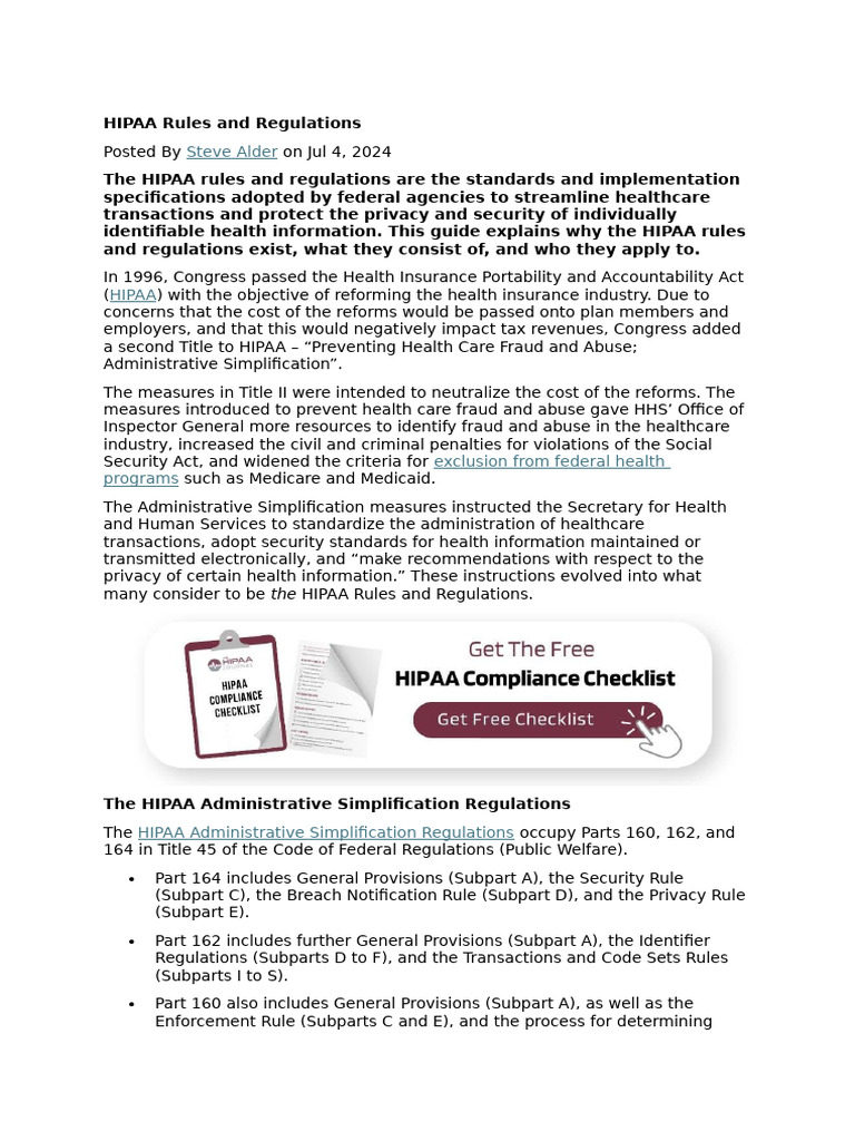 HIPAA Rules and Regulations Overview | PDF | Health Insurance ...