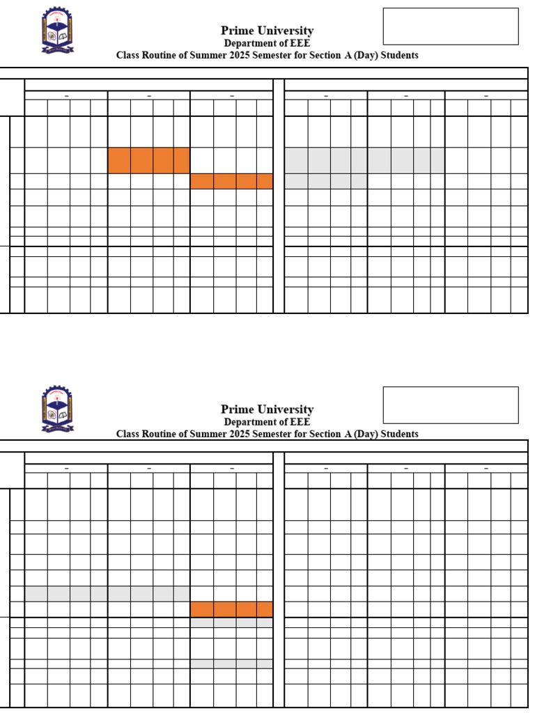 2025.08.06 PU EEE SUMMER 2025 Section A Day Batches Class Routine | PDF