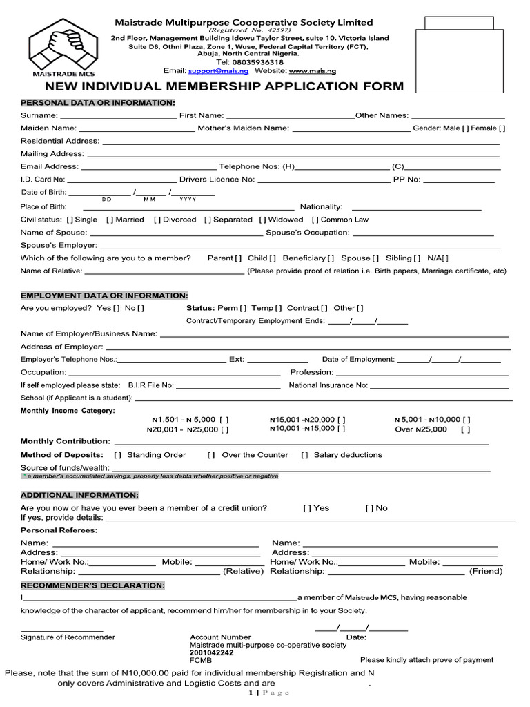 2 - NEW - Individual Membership Registration Form 1-1-2 | PDF