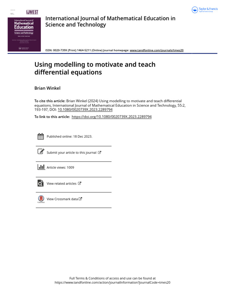Teaching Differential Equations with Modelling | PDF | Equations ...