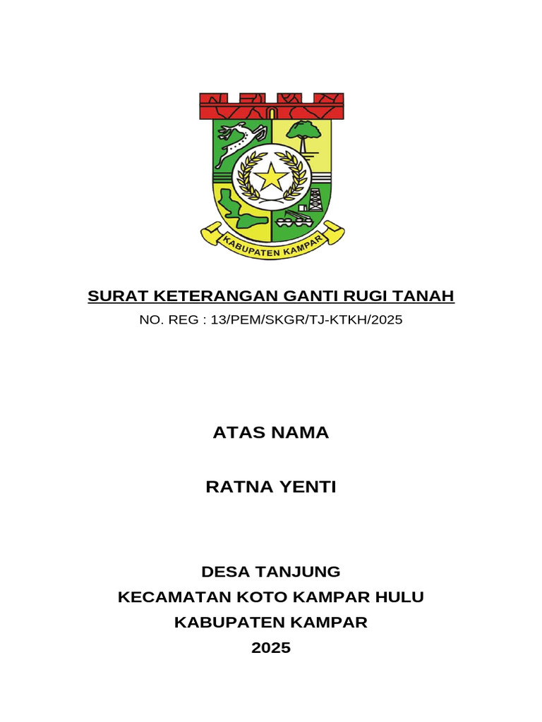 Surat Keterangan Ganti Rugi Tanah 2025 | PDF