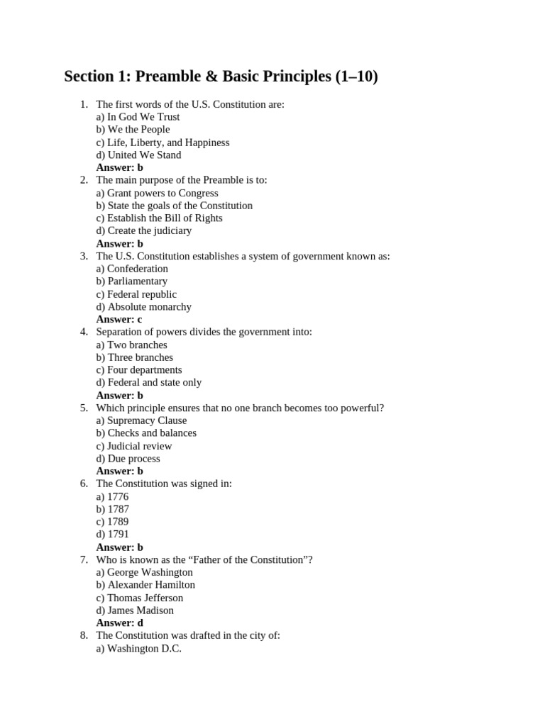 U.S. Constitution Overview and Principles | PDF | United States Bill Of ...
