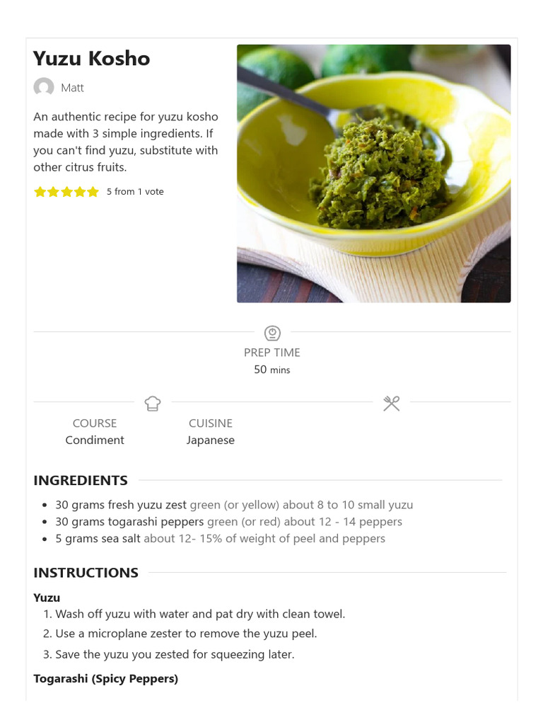 Authentic Yuzu Kosho Recipe | PDF