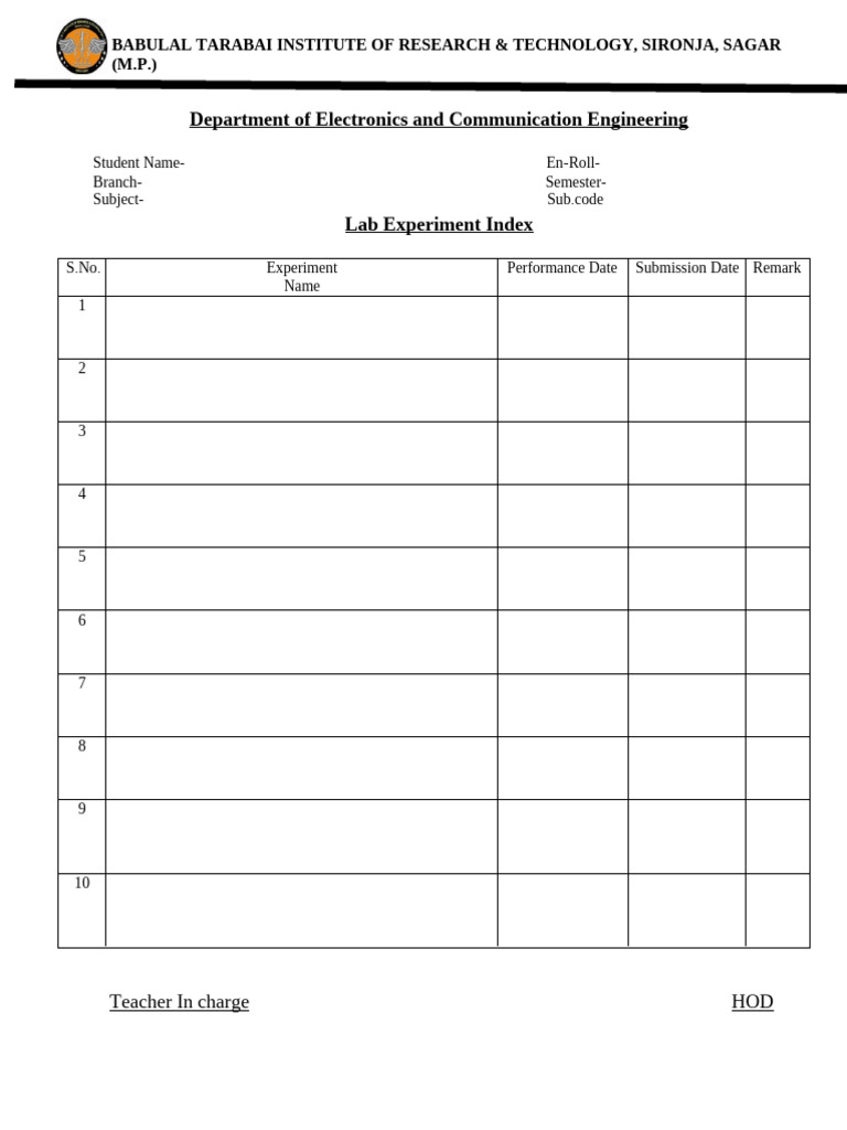 Ec Lab Index | PDF