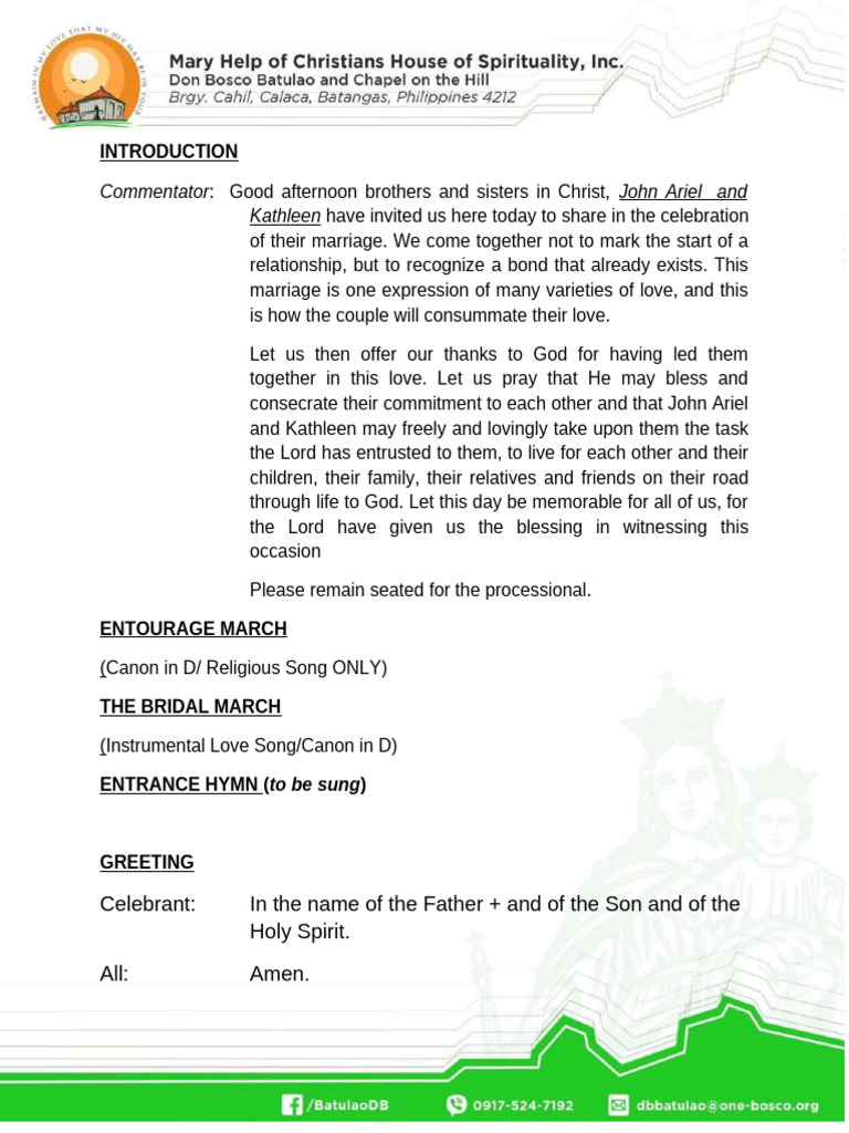 Last Rites for John and Kathleen's Wedding | PDF | Eucharist | Prayer