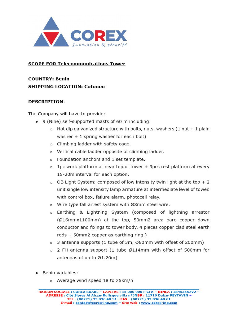 Telecommunications Tower Specifications | PDF | Electrical Engineering ...
