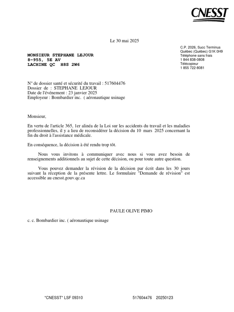 Reconsidération d'une décision CNESST | PDF