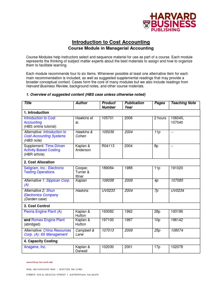 Cost Accounting Course Module Overview | PDF | Strategic Management ...