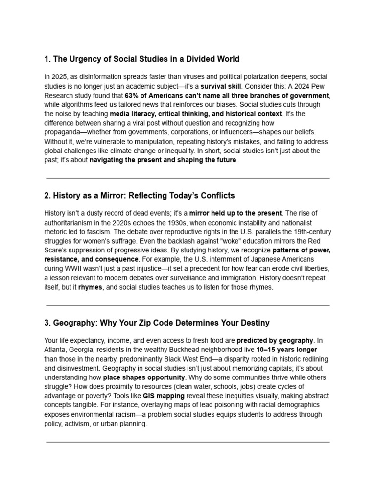 Importance of Social Studies Today | PDF | Economics | Globalization