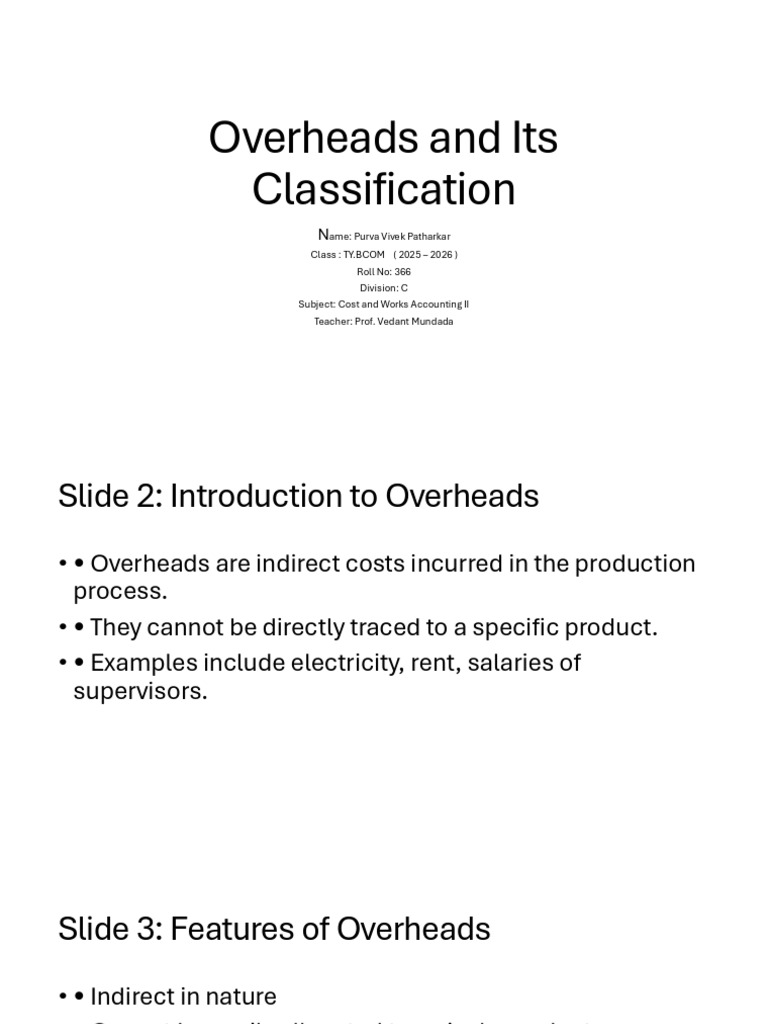 Understanding Overheads and Their Classifications | PDF