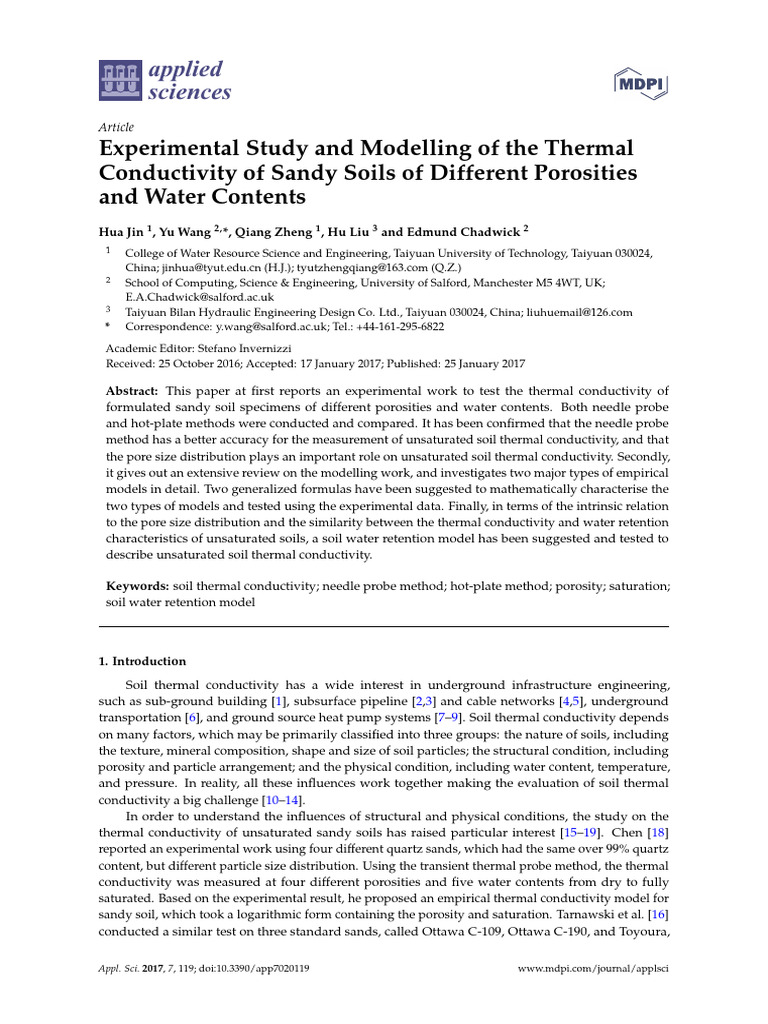 Thermal Conductivity of Sandy Soils | PDF | Porosity | Thermal Conduction